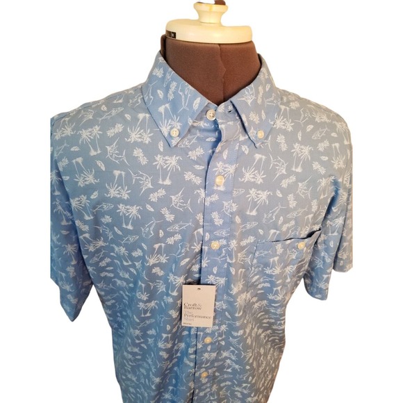 CROFT & Barrow Size L TALL Blue SAILBOAT PRINT SHORT SLEEVE Men's SHIRT NWT - Picture 3 of 6